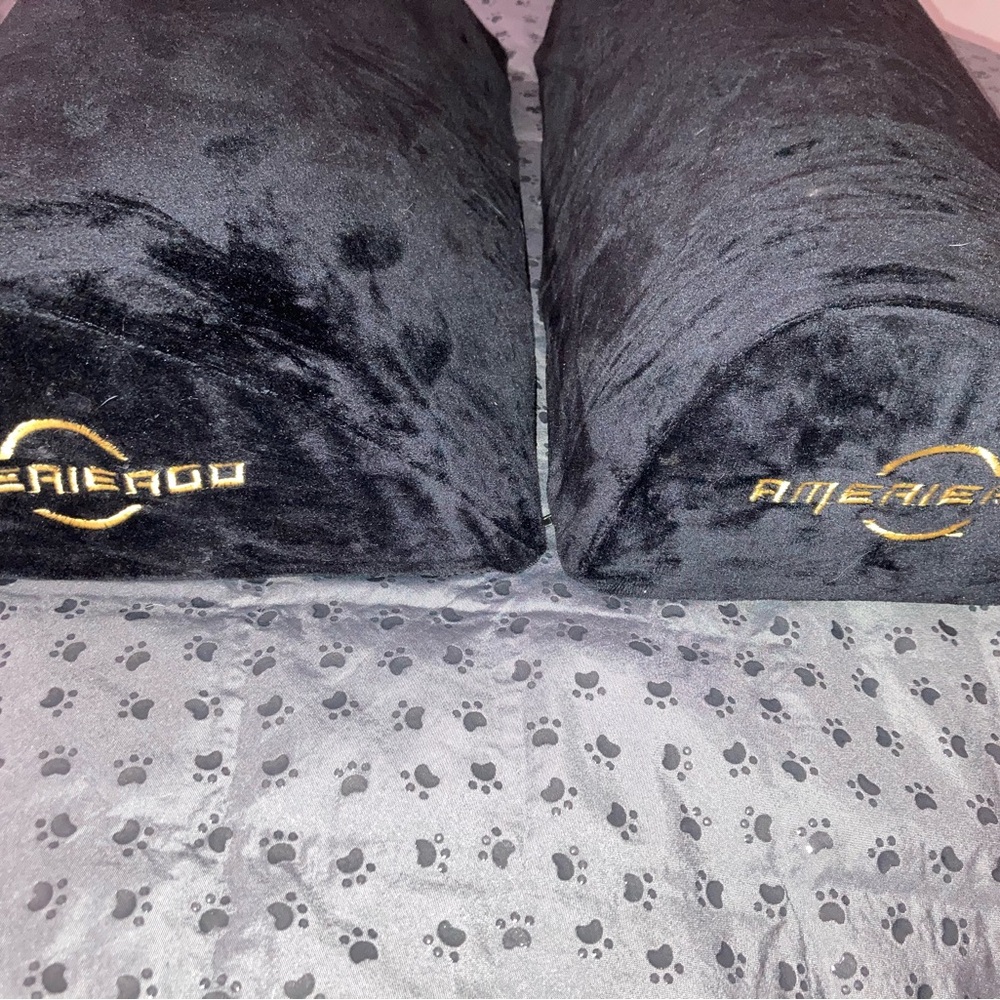 Black Plush Lumbar Pillow Pair
